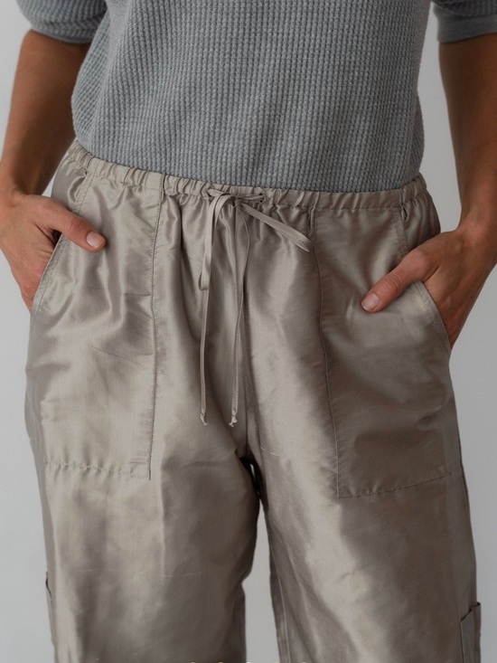 Donni The Taffeta Drawstring Cargo Pant in silver size S_NWT - Picture 4 of 8